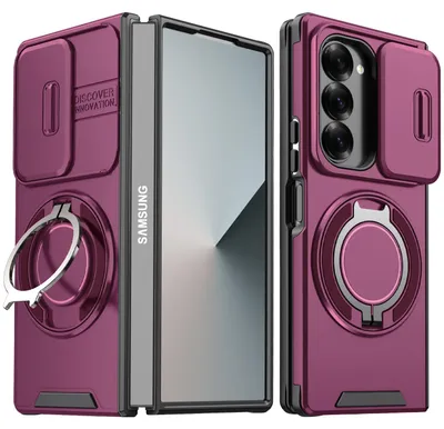 Produktbild von Handyhülle für Samsung Galaxy Z Fold6 Dual-Layer Stoßfest Militär Hülle mit Dia Kameraschutz, Magnetisch Ring Ständer Violett