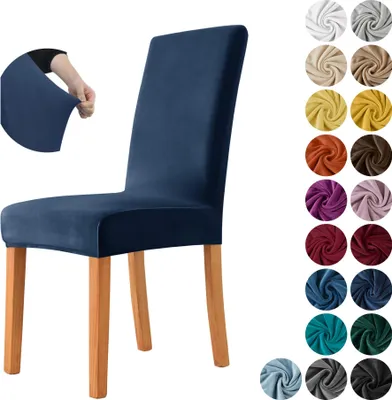 Produktbild von MEBLE ODNOWA, Stuhlhusse, Samt-Stuhlbezug, Standardgröße, Samt, Navyblau, Velours, Elastisch, Stuhlbezüge, Stuhlhussen, Maschinenwaschbar