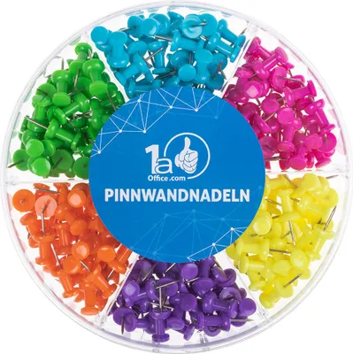 Produktbild von DynaTech Pinnwandnadeln 240er Box je 40 Stück in grün, blau, lila, pink, orange, gelb
