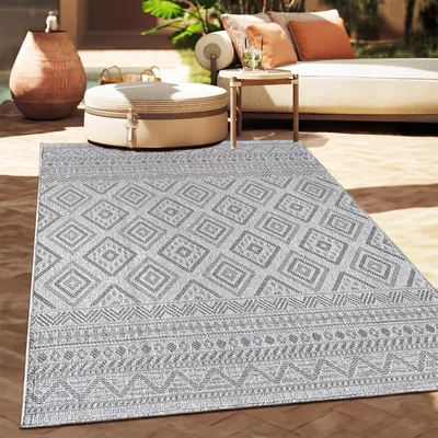 Produktbild von Outdoor Teppich Flachgewebe modern Boho Ethno wetterfest Außenbereich Grösse 80x150 cm