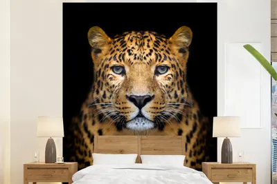 Produktbild von MuchoWow® Fototapete für Wohnzimmer oder Schlafzimmer Wandtapete Vinyl Motivtapete Panther - Tiere - Schwarz - 180x220 cm - Tapezierpapier