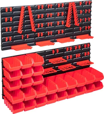 Image de Kit de bacs de stockage et panneaux muraux 103pcs rouge et noir