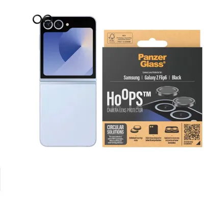 Produktbild von PanzerGlass ® Hoops® Kameraschutz Schwarz Samsung Galaxy Z Flip6, Samsung, Samsung - Galaxy Z Flip6, Trockene Anwendung, Kratzresistent, Schockresistent, Schwarz, 1 Stück(e)