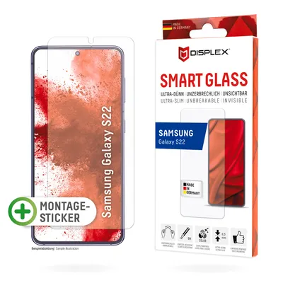 Produktbild von Displex Smart Glass (9H) für Samsung Galaxy S22, Montagesticker, unzerbrechlich, ultra-dünn, unsichtbar, Samsung, Galaxy S22, Trockene Anwendung, Schlagfest, Kratzresistent, Staubresistent, Transparent, 1 Stück(e)