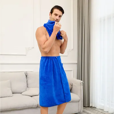 Produktbild von MODFU Saunatücher Saunatuch Herren Blau Saunakilt Sarong Kilt Wellness Klettverschluss 100% Baumwolle 70x140cm