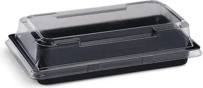 Produktbild von 600x Sushi Schalen schwarz Set mit Deckel transparent PET 178 x 95 x 43 mm