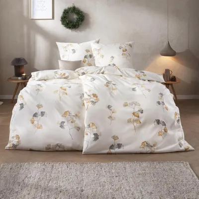Produktbild von Estella Samt + Seide Flanell Bettwäsche 155x220 Velturno natur Gingko 5471-230