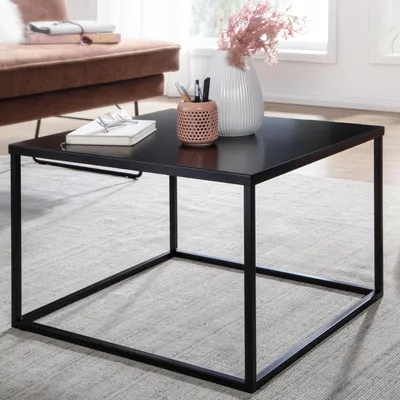 Obrázok produktu pre Konferenčný stolík FineBuy 60 x 60 cm, štvorcový, čierny, kovový – stolík do obývačky v industriálnom štýle – skandinávsky dizajn, odkladací stolík do obývačky, hliník