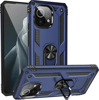 Obrázek produktu pro Pouzdro pro Xiaomi Mi 11 dvouvrstvé robustní, vojenská ochrana pouzdro s držákem prstenu a stojánkem modré