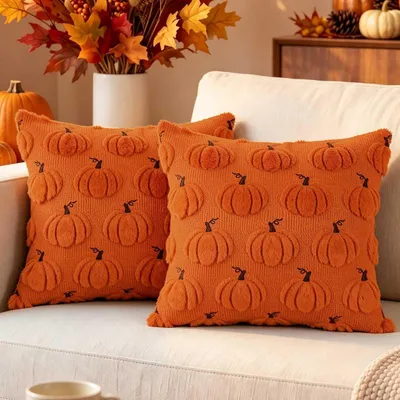 Produktbild von Kissenbezüge Herbst Plüschkürbis 40x40 cm Orange 2 Stück