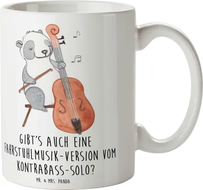 Produktbild von Mr. & Mrs. Panda Kaffeebecher Kontrabass Solo - Weiß - Geschenk, Streichinstrument, Instrument, Bedruckte Tasse, Henkelbecher, Musiker, Pott, Humor, Sinfonieorchester