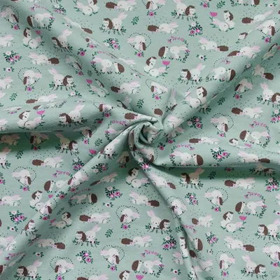 Produktbild von Jersey Kinderstoff Hase Igel Kindermotiv ab 0,5x1,5m Baumwollstoff
