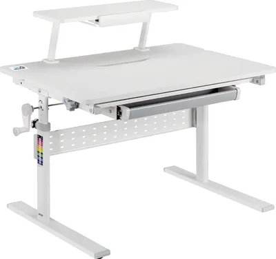 Produktbild von Ergo Office ER-483 Ergonomický dětský psací stůl s nastavitelnou výškou a náklonem do 40 stupňů, přídavná police s držákem na knihy, dětský školní stůl do 40 kg Zásuvka Kapesní háčky