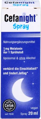 Image de Cefanight spray avec 1 mg de mélatonine réduit le temps d'endormissement et atténue le décalage horaire, solution de 20 ml