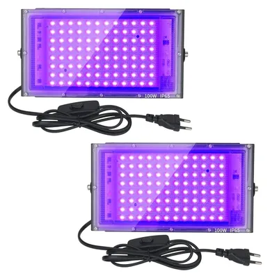 Two UV LED floodlights are shown against a white background.
