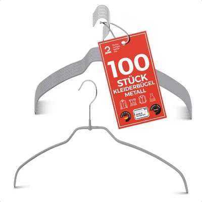Produktbild von MAWA Light Kleiderbügel, 100er-Set, rutschfest, 42 cm, Silber, drehbar