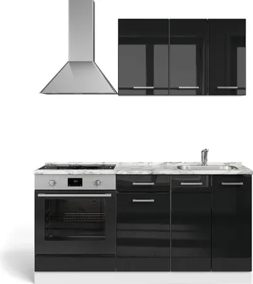 Immagine prodotto di Cucina monoblocco Vicco R-Line Nero lucido/bianco 160 cm con colonna forno senza piano di lavoro, Model 56470