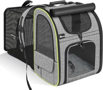 Produktbild von Haustier-Rucksack – Transporttasche für Katze und Hund – Reisen mit Haustier – Erweiterbarer Sonnenschutz – XL – Grau