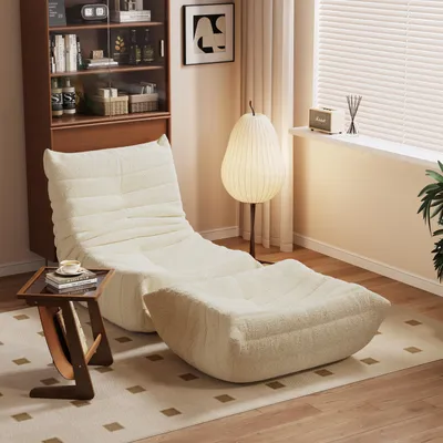 Produktbild von STILVORA Indoor-Sitzsack Schlafsofas Lazy Sofa mit Rückenlehne, faltbarer Einzelsofa mit Hochelastischer Schwammrahmen, Teddysamt, mit Fußstütze, Beige