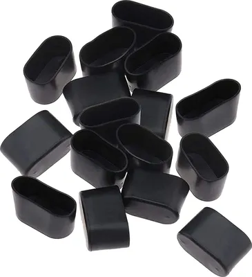 Produktbild von Stuhlbeinkappen Oval Schwarz PVC, 16 Stück. Maße: 15x30mm, 16x34mm, 20x40mm (Innendurchmesser), 25x50mm. Bodenschoner für Stuhl- & Tischbeine mit Kratz- & Geräuschschutz. Für Zuhause, Terrasse, Garten & Büro. Flache Unterseite für sicheren Stand.