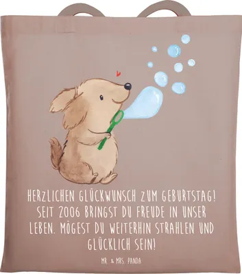 Produktbild von Mr. & Mrs. Panda Uni Tasche 2006 Geburtstag - Braun Pastell - Geschenk, Jutebeutel, Happy Birthday, Shopping, Wertschätzung, Alter, Einkaufstasche, Glückwunsch, Tote Bag