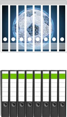 Produktbild von Wallario 8 Stück schmale Ordner inkl. Klebeetiketten mit Motive Fußball digital - Netzwerk in blau -  Set mit Rückenschildern / Ordnerrücken Stickern