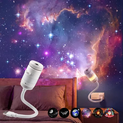 Galaxy-Projektor 2-in-1 Nachtlicht, 360° Rotation, 6 Dias