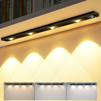 Produktbild von 60cm LED Unterbauleuchte 3 Lichtfarbe Aufladbar Lichtleiste mit Bewegungssensor Schranklicht Küchenleuchte, Schwarz