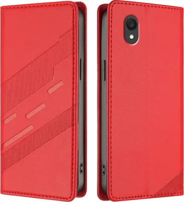 Image de Etui pour TCL 201, étui portefeuille en cuirPolyuréthaneavec fente pour carte et fonction stand Rot