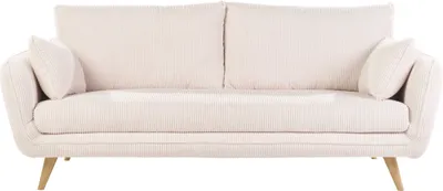 Produktbild von Miliboo - Skandinavisches 3-Sitzer-Sofa aus cremefarbenem Ripsstoff und hellem Holz CREEP