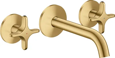 Imagen del producto de Grifo de lavabo encastrado AXOR One, de tres orificios, para montaje en pared, con caño de 160 mm y mandos tipo palanca, con acabado en color dorado cepillado