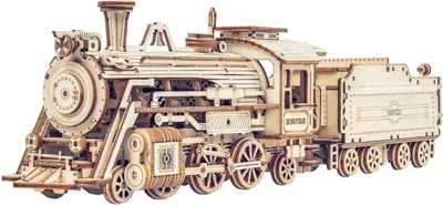 Zdjęcie produktu dla Drewniana lokomotywa parowa ROKR 3D Puzzle Express - drewniana układanka do tworzenia świątecznego prezentu urodzinowego