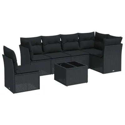 Produktbild von vidaXL 7-tlg. Garten-Sofagarnitur mit Kissen Schwarz Poly Rattan