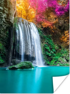 Produktbild von MuchoWow® Poster Wasserfall - Bäume - Rosa - Braun - Natur 120x160 cm - Wandbilder
