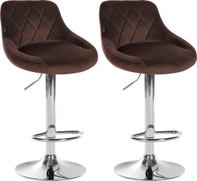 Produktbild von 2er Set Barhocker FALON - Samt Braun 46x49x83 cm Silber | Barstuhl Mit Lehne Drehbar Tresenhocker Tresenstuhl Kneipenhocker Kneipenstuhl