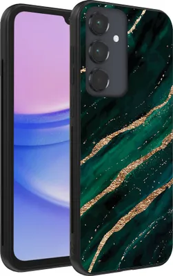 Productafbeelding van Telefoonkoffer geschikt voor de Samsung Galaxy A15, met marmerprint - TPU achterkant, marmerdesign - groen en goud