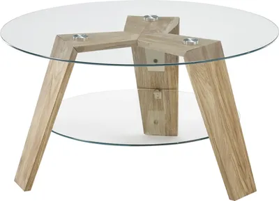 Produktbild von Couchtisch >LUBLIN< in Asteiche, Klarglas / Massivholz - 40x75cm (HxD)