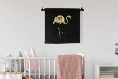 Produktbild von MuchoWow® Wandteppich Wandbehang Flamingo - Vogel - Gold - Schwarz 60x60 cm Tapisserie Dekoration Wandtuch - Dekorationen - Wand Decke