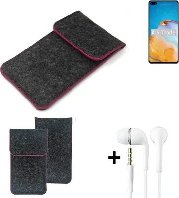 Produktbild von K-S-Trade Handy Hülle Schutz Hülle kompatibel mit Huawei P40 Schutzhülle Handyhülle Filztasche Pouch Tasche Case Sleeve Filzhülle dunkelgrau rosa