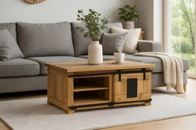 Produktbild von Couchtisch Akazienholz massiv natur Sofatisch 110 x 45 x 70 cm LIBRO