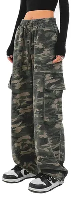 Obrázek produktu pro Cargo kalhoty pro ženy, volný střih, streetwear, styl Y2K, s šňůrkou, široké nohavice
