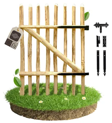 Produktbild von be4nature Naturholz Gartenpforte aus Hasel 115 x 100 cm 1-flügelig DIY Set inkl. Scharniere