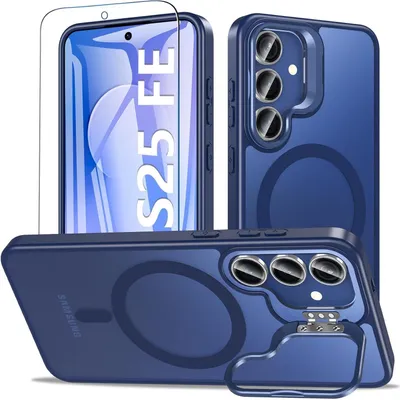 Obrázek produktu pro Ochranný obal s podstavcem a tvrzeným sklem pro Samsung Galaxy S25 FE, matná modrá barva