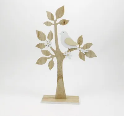 Produktbild von Holzbäumchen mit Blüten und Vogel - 46,5 x 29,5cm - 66291