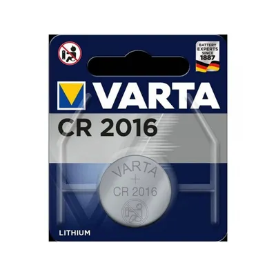 A VARTA CR2016 lithium coin cell battery in its retail packaging.