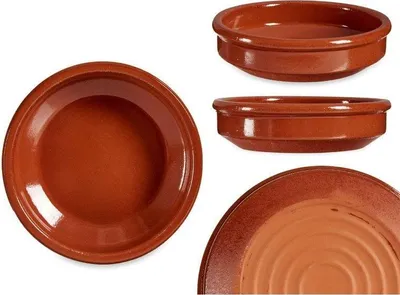 Produktbild von 6 x Tonschalen in hochwertiger Handarbeit veredelt - Cazuelas Ø 12 cm - Schalen Creme Brülee - Tongeschirr Mittelalter - Wikinger Geschirr