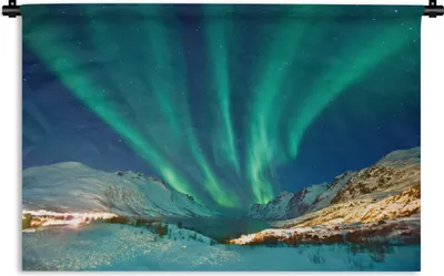 Produktbild von MuchoWow® Wandteppich Wandbehang Nordlichter - Norwegen - Winter 60x40 cm Tapisserie Dekoration Wandtuch - Wanddekorationen