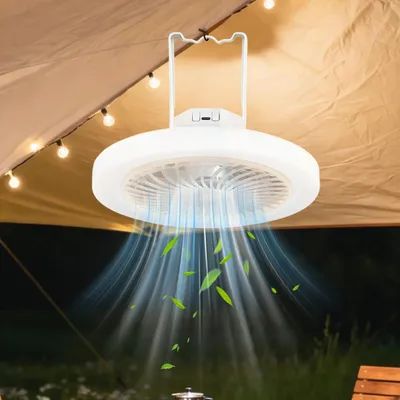 Produktbild von Campinglampe mit Ventilator 2in1, LED Zeltventilator USB wiederaufladbar, 3 Geschwindigkeiten & 3 Lichtfarben für Outdoor Camping