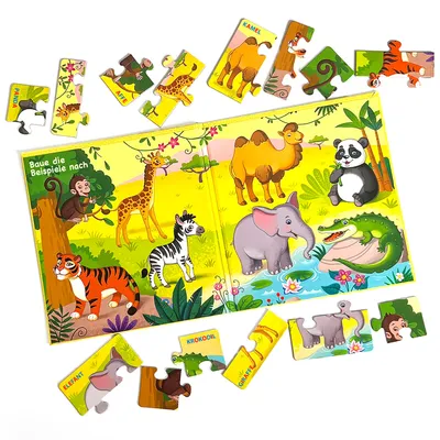 Produktbild von Erste Große Puzzles Tiere in Afrika und Asien mit 25 Magneten, Kleinkinder Magnetisch Duo Kinderpuzzles, Lernspiel für Autofahrt, Kinder Besch