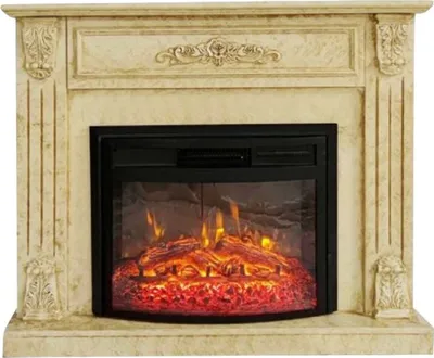 Produktbild von Casa Padrino Barock Elektrokamin Gelb / Schwarz 117 x 31 x H. 94 cm - Wohnzimmer Deko Kamin mit Fernbedienung - Wohnzimmer Möbel im Barockstil - Barock Möbel - Barock Elektro Kamine
